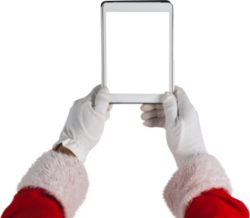 High angle view of Santa Claus holding digital tablet