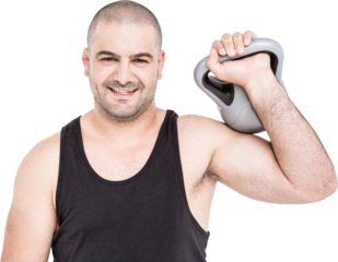 Bodybuilder lifting heavy kettlebell