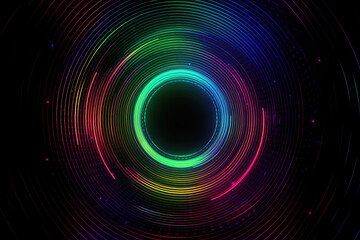 Neon Futurism: Modern Drawing of Vibrant Circles on Black Background for Trendy Stock Photos