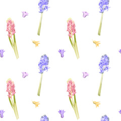 Seamless spring pattern on a white hyacinth background