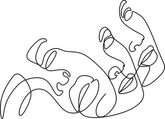 Abstract faces line vector illustration. Minimalistic art male and female. Black and white. White background. One line drawing.