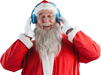 Santa Claus listening music on headphones