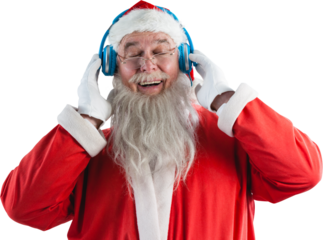 Santa Claus listening music on headphones