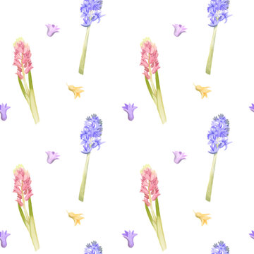 Seamless spring pattern on a white hyacinth background
