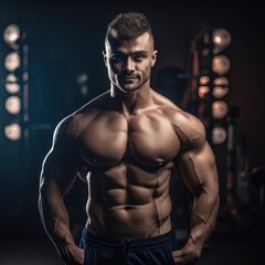 Fototapeta na wymiar Portrait Of A Mature Physically Fit Man Showing His Well Trained Body