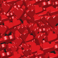 Red 3D Hearts on Gray Seamless Pattern