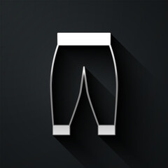 Silver Pants icon isolated on black background. Trousers sign. Long shadow style. Vector