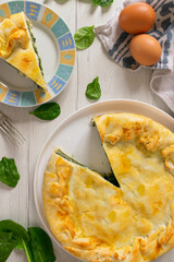 Pasqualina pie, a traditional Italian Easter pie stuffed with spinach, ricotta and eggs.