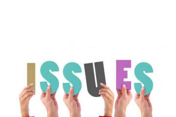 Colorful alphabet spelling issues held up by people