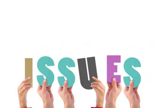 Colorful alphabet spelling issues held up by people - Powered by Adobe