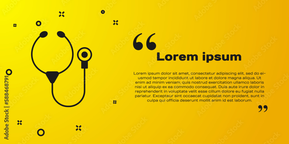 Wall mural Black Stethoscope medical instrument icon isolated on yellow background. Vector