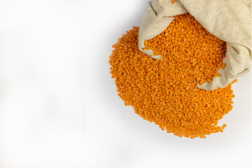 Dry Red Lentil Grains (Masoor Dal),top view Isolated on a White Background