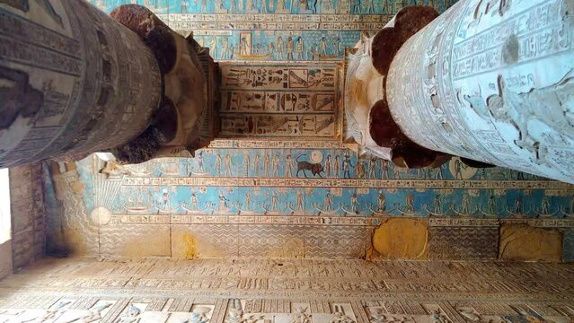 Beautiful interior of the Temple of Dendera or the Temple of Hathor.