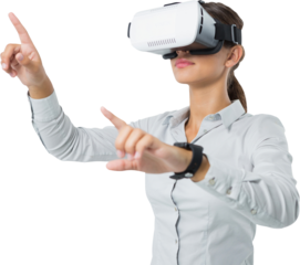 Female executive using virtual reality headset
