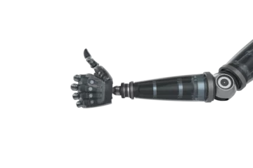 Rolgordijnen Black robotic hand with gesturing thumbs up © vectorfusionart