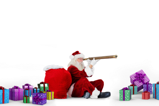 Santa looking through a telescope