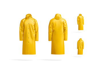 Blank yellow protective raincoat mockup, different views © Alexandr Bognat