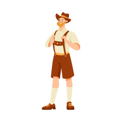 Beer Festival with Smiling Man Character in Hat Celebrating Holiday Vector Illustration