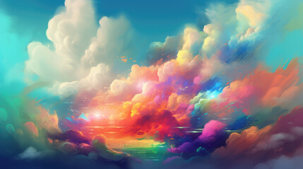 Fototapeta na wymiar Afternoon Rainbow Clouds created with Generative AI Technology, ai, generative