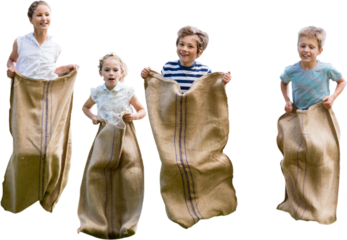 Friends playing sack race