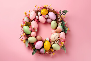 Fototapeta na wymiar Pink Catholic Easter Wreath Stock Photos: Generative Graphics and Catholic Easter Decor on Soft Pink Background, Perfect for Festive Projects