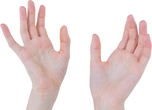 Woman presenting with her hands
