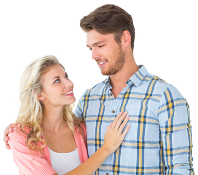 Attractive young couple smiling at each other