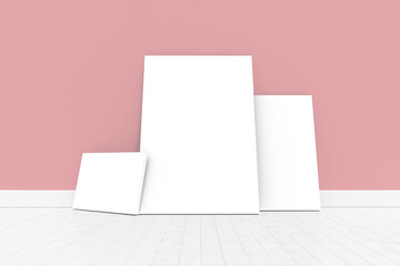 Fototapeta premium Digitally generated image of whiteboards against coral wall