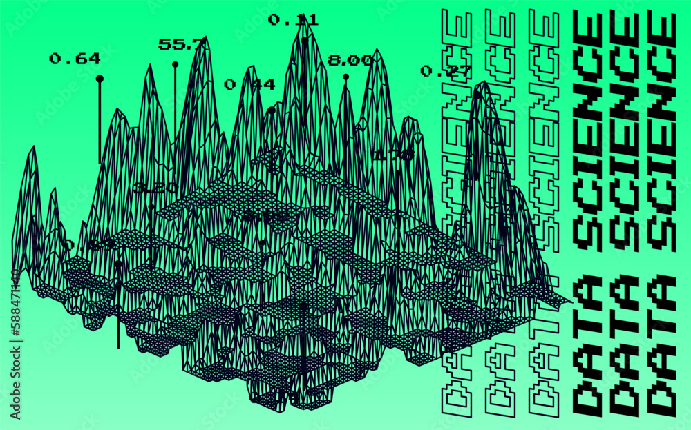 Aufkleber Data visualization in a three-dimensional abstract geometric graph. Machine learning and AI subject illustration.