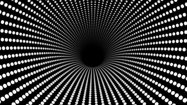 Black and white abstract hypnotic tunnel. Optical illusion seamless loop. 4k