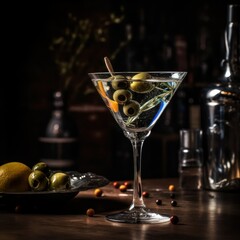Martini with olives. Food photography. Generative AI