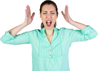 Screaming woman gesturing with eyes closed