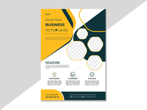 Corporate Business Flyer Design with Yellow Color. Flayer Design For Advertisement, Promotion, Business. Flayer For Corporate. Creative Vector A4 Paper Design. Printable & Editable For All User. 