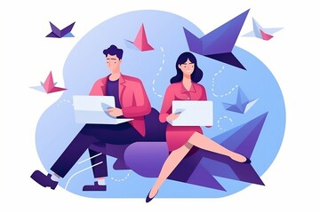 Illustration of professionals with laptops