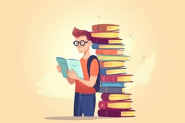 Illustration of student with books