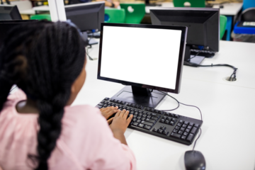 Woman sitting and using computer