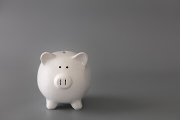 Piggy bank on grey background. Financial concept. 