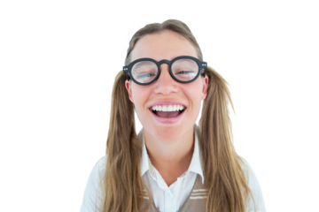 Female geeky hipster smiling at camera