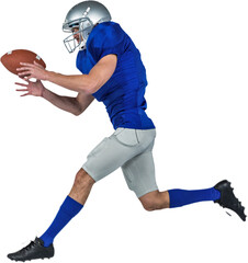 American football player running while catching ball