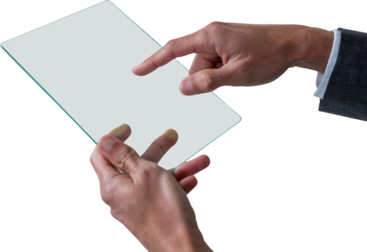 Cropped image of businessman using futuristic glass interface - Powered by Adobe