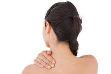 Brunette touching her painful neck