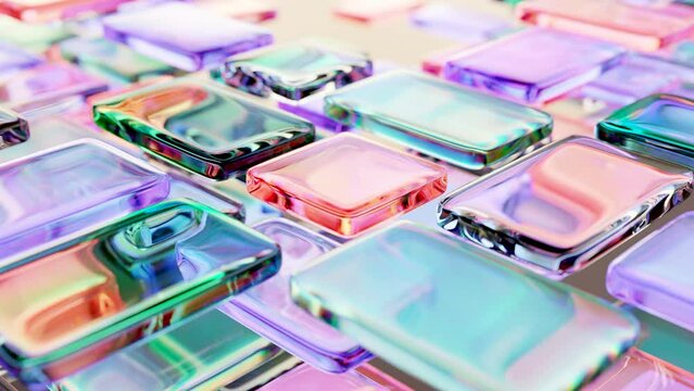 Abstract Simple glass rectangular shapes. Realistic multicolor geometric forms. seamless loop, oddly satisfying animation, 3d render