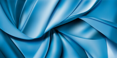 Background of blue pieces of fabric, leather or silk ribbons. Cloth with folds.
