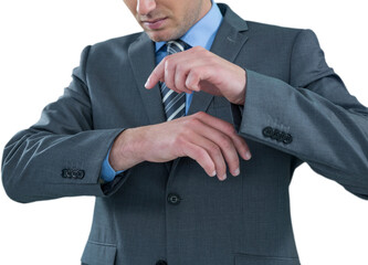 Businessman using futuristic wrist watch