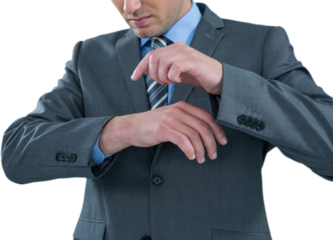 Businessman using futuristic wrist watch