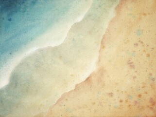 Fototapeta na wymiar Top view on wave beach watercolor drawing. Beach watercolor brush painting on paper. Seascape art
