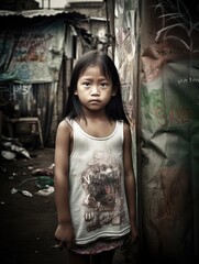 Dreams beyond the slum. Emotional portrait of a 4-year-old girl.