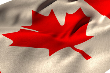 Close-up of maple leaf on Canadian flag