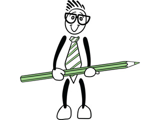 Male cartoon holding pencil