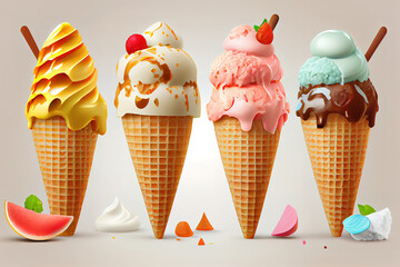 assorted flavored ice creams. Generative Ai